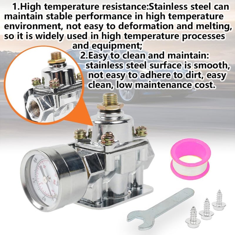 BARTOO Fuel Pressure Regulator Carburetor with Gauge Kit, 1-4 PSI, 3/8in NPT, 12-804, Zinc Alloy - Image 5